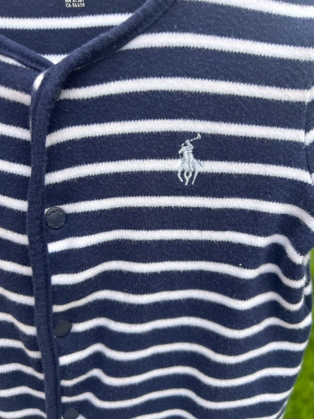 Ralph Lauren Navy & White Striped Footie One-Piece